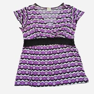 Plus-size y2k baby doll top. Vintage Fashion Bug. Funky geometric purple print